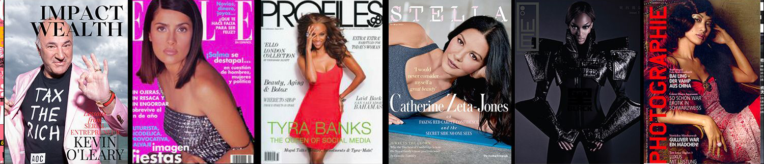 Magazine covers featuring talent represented by the agency