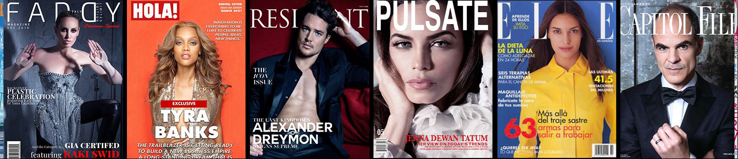 Magazine covers featuring talent represented by the agency