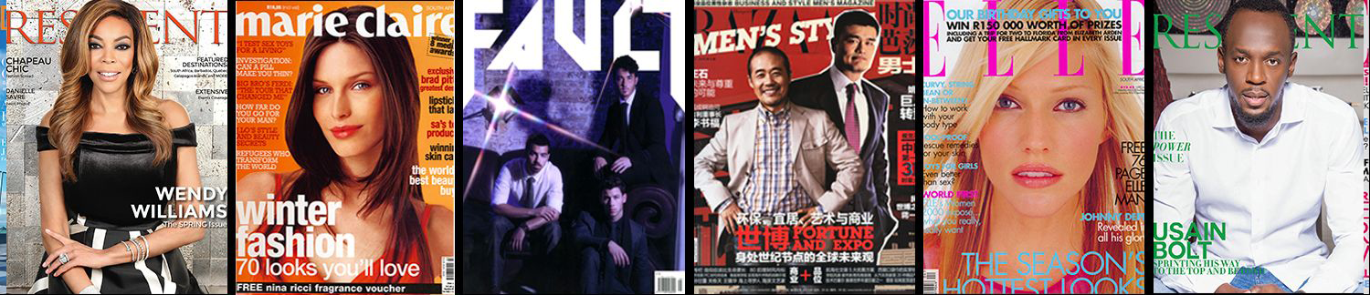 Magazine covers featuring talent represented by the agency